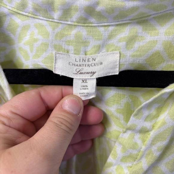 Charter Club Luxury Linen Patterned Long Sleeve Button Up Blouse XL - Picture 2 of 7